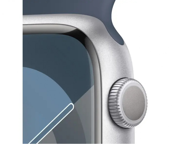 Apple Watch Series 9 GPS 41mm Silver Aluminum Case w. Storm Blue Sport Band - S/M (MR903)